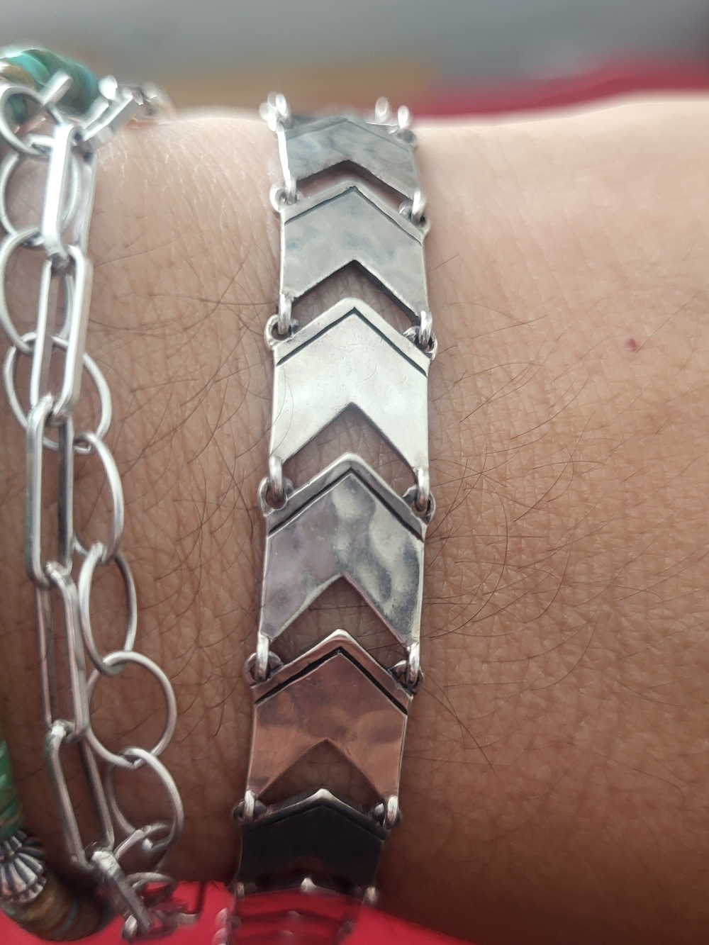 Silpada Sterling Silver Chevron Hammered Link Bracelet, EUC